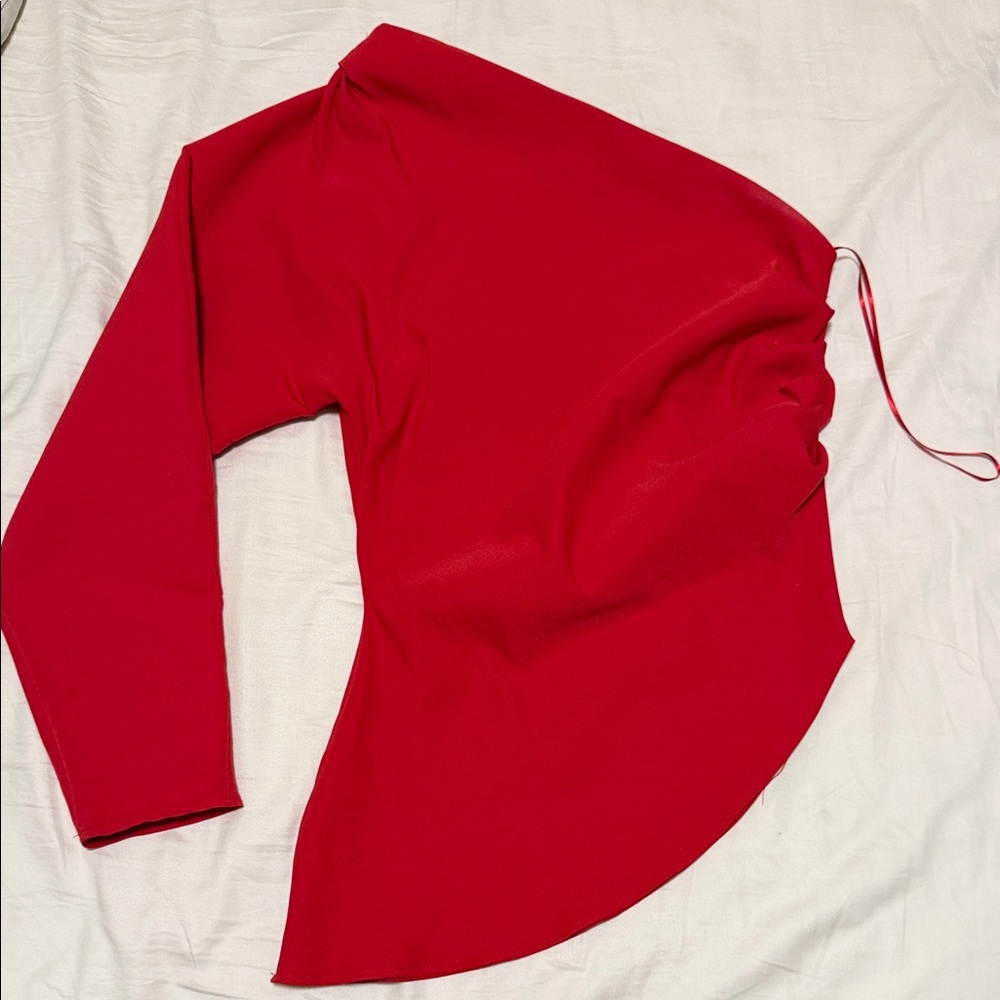 Zara Red One-Shoulder Top Ruched Side